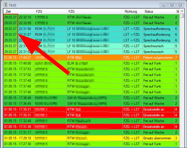 FMS Fenster mit den 7 Einträgen mit dem Jahr "2037"